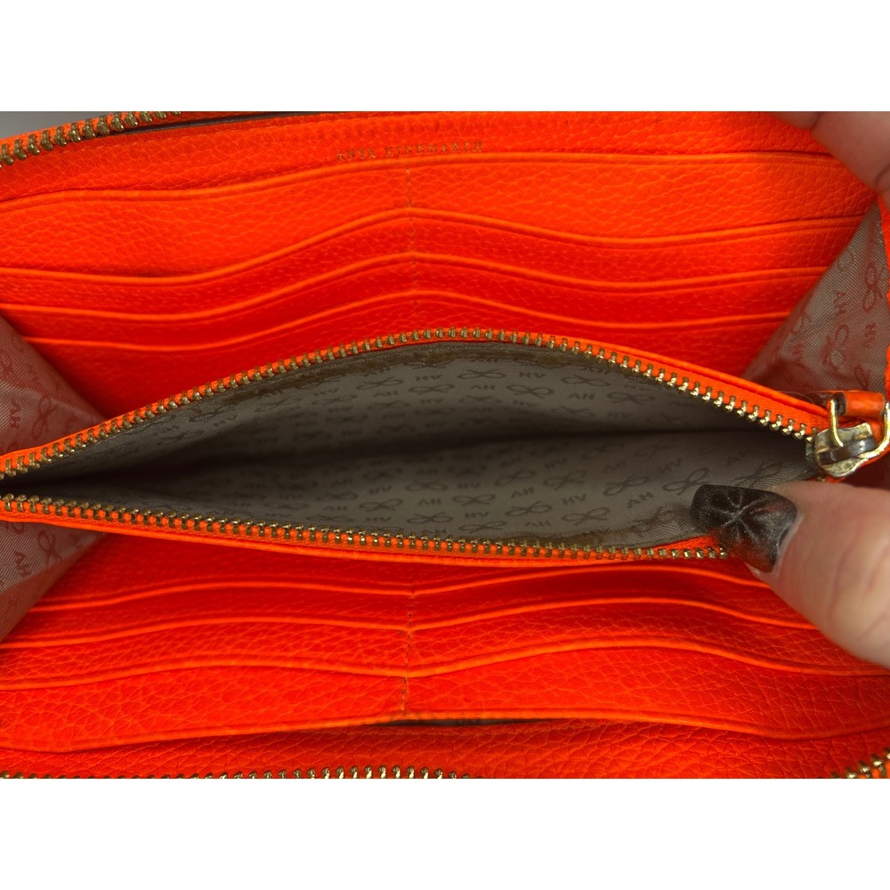 Anya Hindmarch Smiley Wink Neon Orange Pebbled Leather Zip Tassel Wallet#468 - Picture 8 of 10